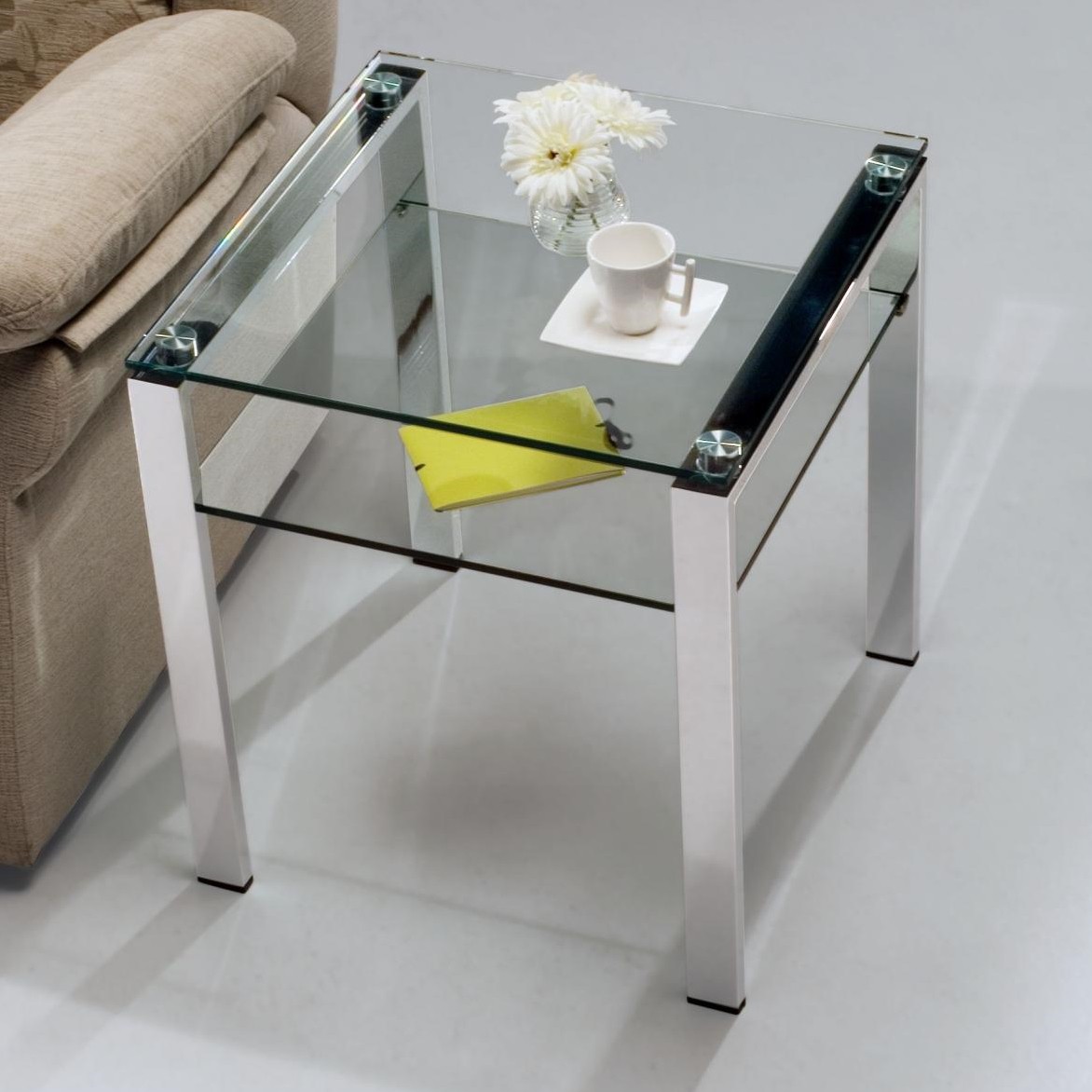 Table d'appoint en verre avec pieds chromés Aremi 55 cm